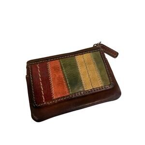 FOSSIL ID or Credit Card Holder Coin Purse Brown Stitched Colored Leather Boho